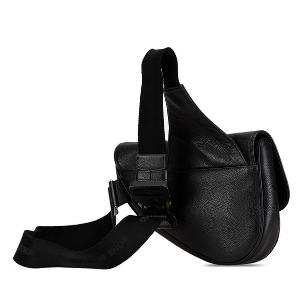 ディオール × ステューシー ロゴ サドルバッグ ボディバッグ ブラック カーフレザー メンズ Dior 【中古】