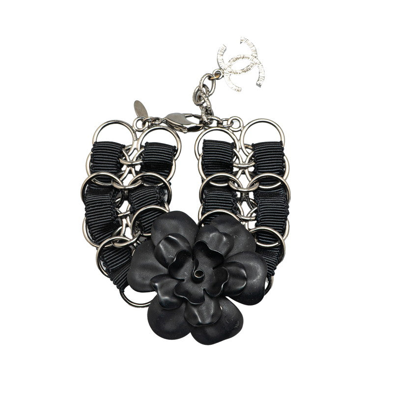 シャネル カメリア ブレスレット ブラック シルバー プラスチック メタル レディース CHANEL 【中古】