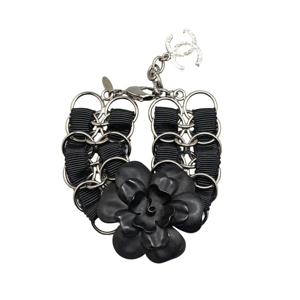 シャネル カメリア ブレスレット ブラック シルバー プラスチック メタル レディース CHANEL 【中古】