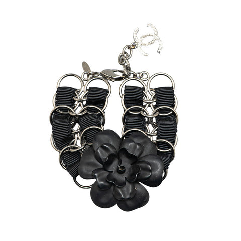 シャネル カメリア ブレスレット ブラック シルバー プラスチック メタル レディース CHANEL 【中古】