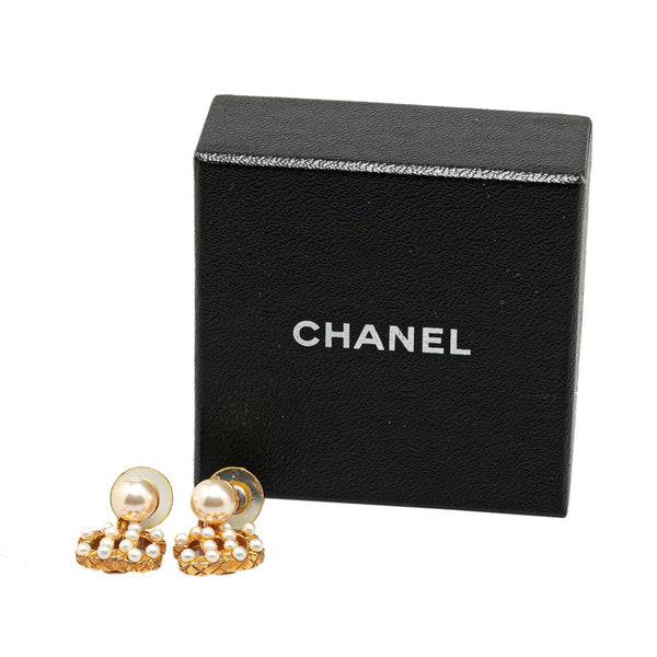 シャネル ココマーク マトラッセ パール ピアス ゴールド メッキ レディース CHANEL 【中古】