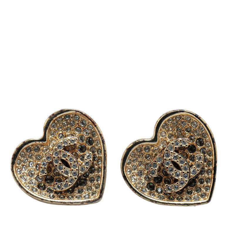 シャネル ココマーク ハート ラインストーン ピアス ゴールド メッキ レディース CHANEL 【中古】