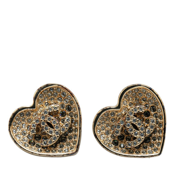 シャネル ココマーク ハート ラインストーン ピアス ゴールド メッキ レディース CHANEL 【中古】