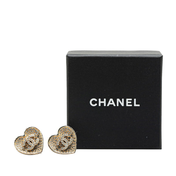 シャネル ココマーク ハート ラインストーン ピアス ゴールド メッキ レディース CHANEL 【中古】
