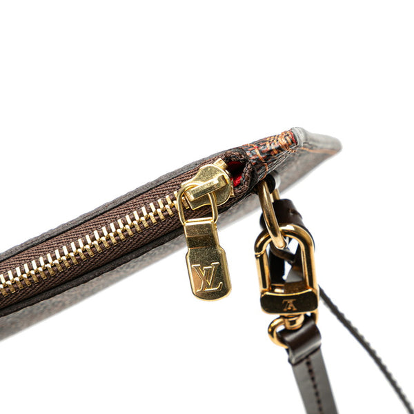 VUITTON ダミエパターン ブラウンレザー ポーチ 中古・古着通販】LOUIS VUITTON (ルイ ヴィトン) アクセサリー