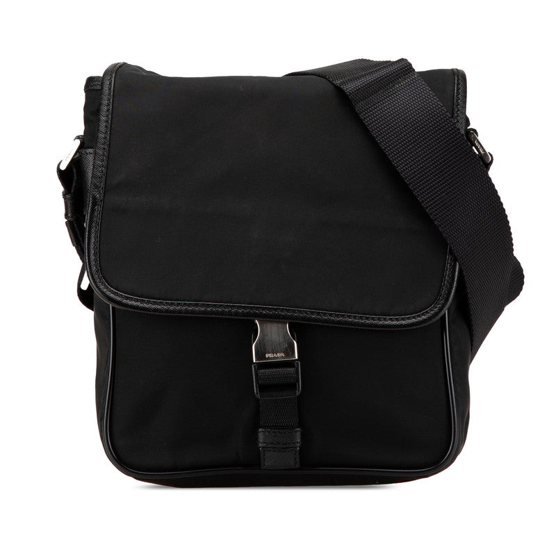 プラダ 三角ロゴプレート ショルダーバッグ メッセンジャーバッグ V167 ブラック ナイロン レザー レディース PRADA 【中古】
