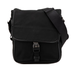 プラダ 三角ロゴプレート ショルダーバッグ メッセンジャーバッグ V167 ブラック ナイロン レザー レディース PRADA 【中古】
