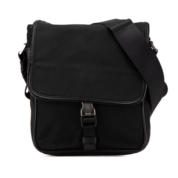 プラダ 三角ロゴプレート ショルダーバッグ メッセンジャーバッグ V167 ブラック ナイロン レザー レディース PRADA 【中古】