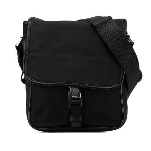 プラダ 三角ロゴプレート ショルダーバッグ メッセンジャーバッグ V167 ブラック ナイロン レザー レディース PRADA 【中古】