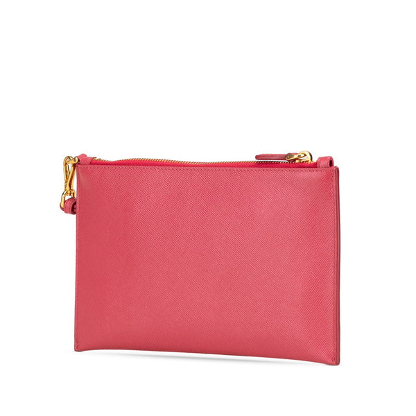 プラダ リボン ロゴ サフィアーノ ポーチ コスメポーチ 小物入れ 1MB441 ピンク レザー レディース PRADA 【中古】