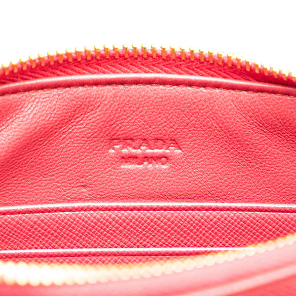 プラダ リボン ロゴ サフィアーノ ポーチ コスメポーチ 小物入れ 1MB441 ピンク レザー レディース PRADA 【中古】