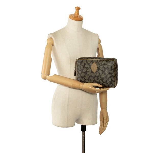 サンローラン ヴィンテージ YSLロゴ ジラフ セカンドバッグ クラッチバッグ ポーチ グレー ベージュ PVC レザー レディース SAINT LAURENT 【中古】