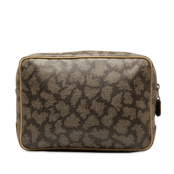 サンローラン ヴィンテージ YSLロゴ ジラフ セカンドバッグ クラッチバッグ ポーチ グレー ベージュ PVC レザー レディース SAINT LAURENT 【中古】