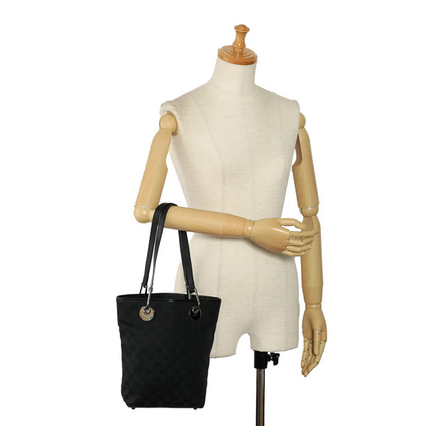 グッチ GGキャンバス トートバッグ 120840 ブラック キャンバス レザー レディース GUCCI 【中古】