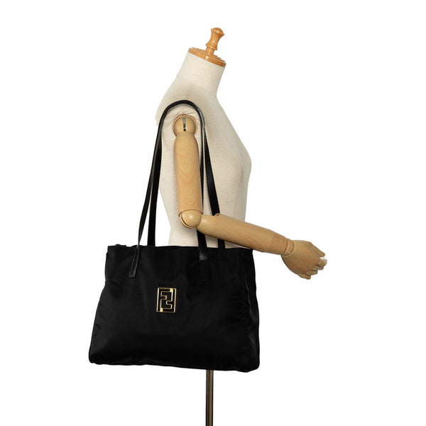 フェンディ FFロゴ金具 ハンドバッグ 15321 ブラック ナイロン レザー レディース FENDI 【中古】