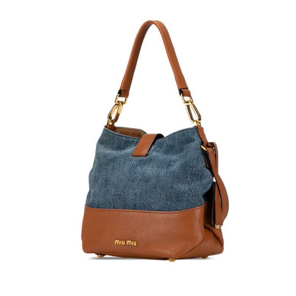 ミュウミュウ マドラス ハンドバッグ ショルダーバッグ 2WAY インディゴブルー ブラウン デニム レザー レディース MIUMIU 【中古】