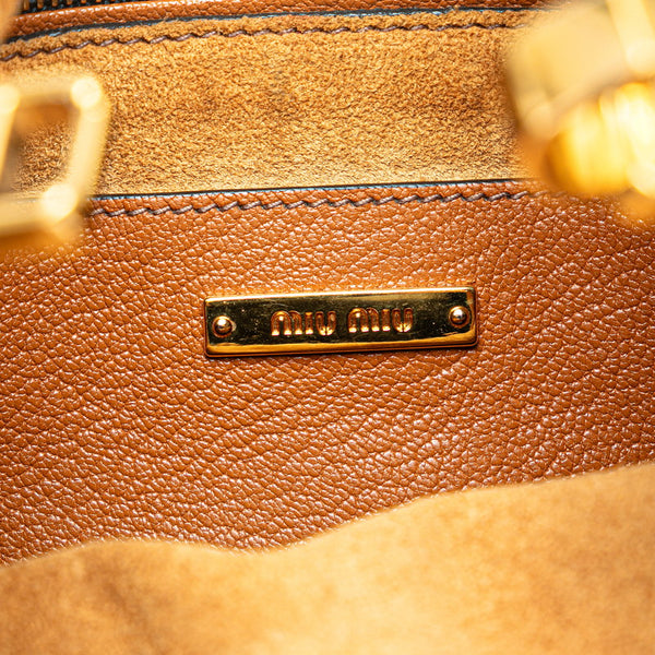 ミュウミュウ マドラス ハンドバッグ ショルダーバッグ 2WAY インディゴブルー ブラウン デニム レザー レディース MIUMIU 【中古】