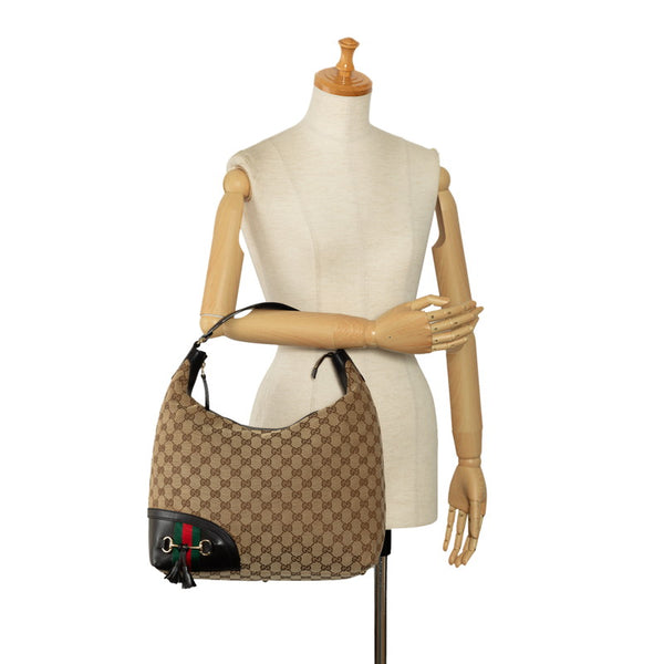 グッチ GGキャンバス シェリーライン ハンドバッグ トートバッグ 232968 ベージュ ブラウン キャンバス レザー レディース GUCCI 【中古】