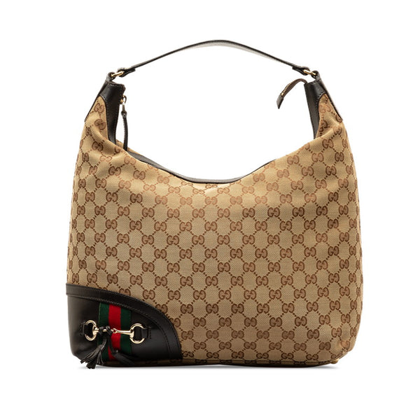 グッチ GGキャンバス シェリーライン ハンドバッグ トートバッグ 232968 ベージュ ブラウン キャンバス レザー レディース GUCCI 【中古】