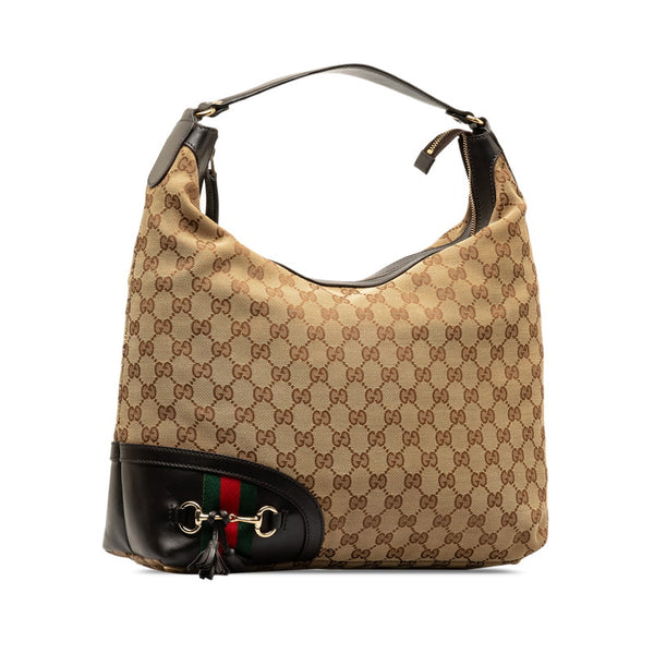 グッチ GGキャンバス シェリーライン ハンドバッグ トートバッグ 232968 ベージュ ブラウン キャンバス レザー レディース GUCCI 【中古】