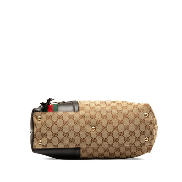 グッチ GGキャンバス シェリーライン ハンドバッグ トートバッグ 232968 ベージュ ブラウン キャンバス レザー レディース GUCCI 【中古】