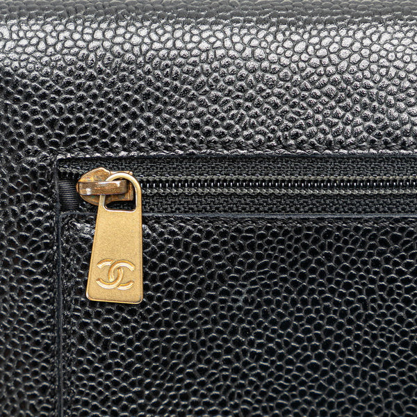 シャネル ココマーク 三つ折り財布 ブラック キャビアスキン レディース CHANEL 【中古】