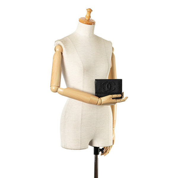 シャネル ココマーク 三つ折り財布 ブラック キャビアスキン レディース CHANEL 【中古】