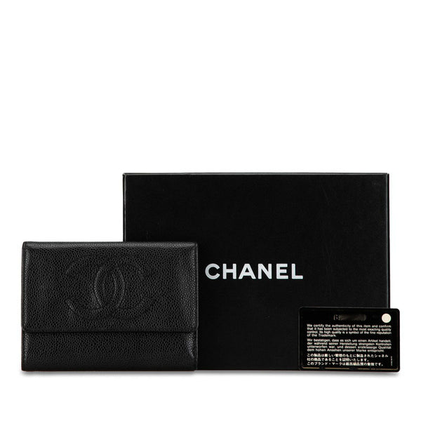 シャネル ココマーク 三つ折り財布 ブラック キャビアスキン レディース CHANEL 【中古】