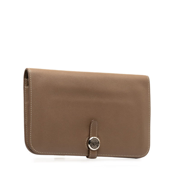 エルメス ドゴンGM 長財布 エトゥープ シルバー スイフト レディース HERMES 【中古】