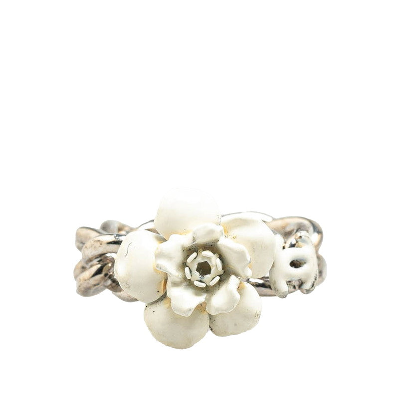 シャネル カメリア ココマーク チェーン  リング 指輪 シルバー ホワイト メタル レディース CHANEL 【中古】