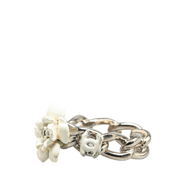 シャネル カメリア ココマーク チェーン  リング 指輪 シルバー ホワイト メタル レディース CHANEL 【中古】