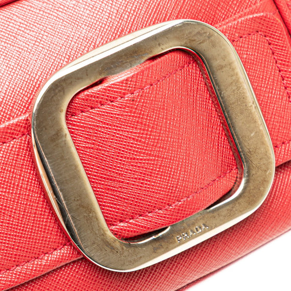 プラダ バックル 斜め掛け ショルダーバッグ  レッド サフィアーノレザー レディース PRADA 【中古】