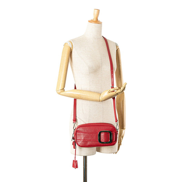 プラダ バックル 斜め掛け ショルダーバッグ  レッド サフィアーノレザー レディース PRADA 【中古】