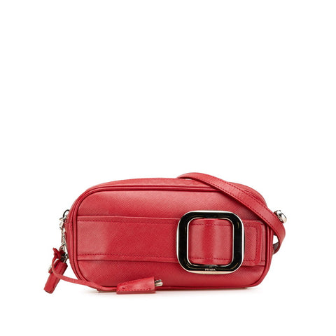 プラダ バックル 斜め掛け ショルダーバッグ  レッド サフィアーノレザー レディース PRADA 【中古】