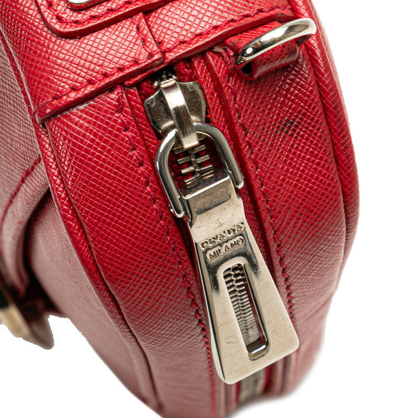 プラダ バックル 斜め掛け ショルダーバッグ  レッド サフィアーノレザー レディース PRADA 【中古】