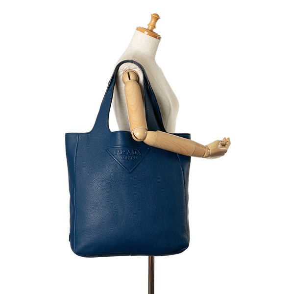 プラダ 三角ロゴ ヴィッテロダイノ トートバッグ ショルダーバッグ 2VG092 ブルー レザー レディース PRADA 【中古】