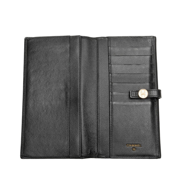 シャネル ココマーク 長財布 ブラック ゴールド レザー レディース CHANEL 【中古】