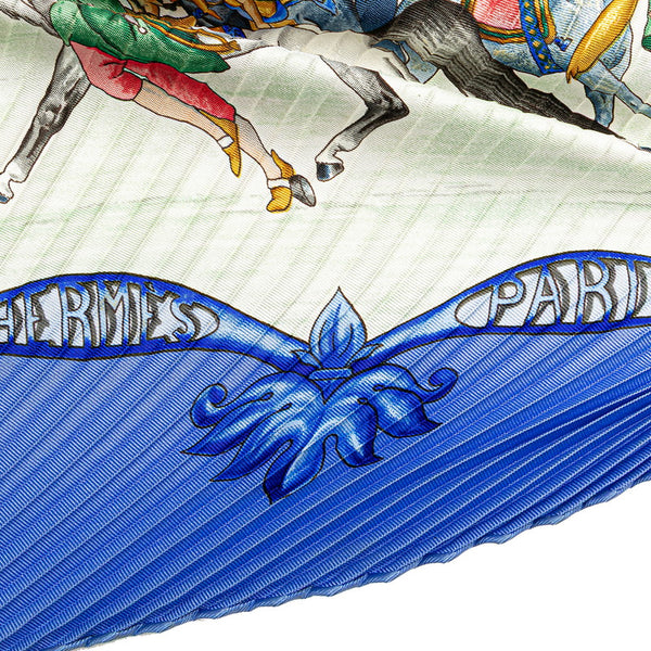 エルメス カレ90 プリーツ LES CHEVAUX DES MOGHOLS ムガル王朝の馬 スカーフ ブルー ホワイト マルチカラー シルク レディース HERMES 【中古】