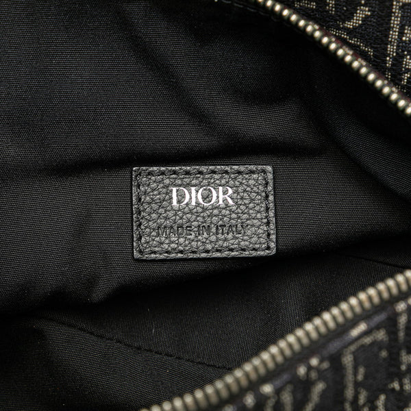 ディオール オブリーク サドルバッグ ボディバッグ ショルダーバッグ ブラック キャンバス レザー メンズ Dior 【中古】