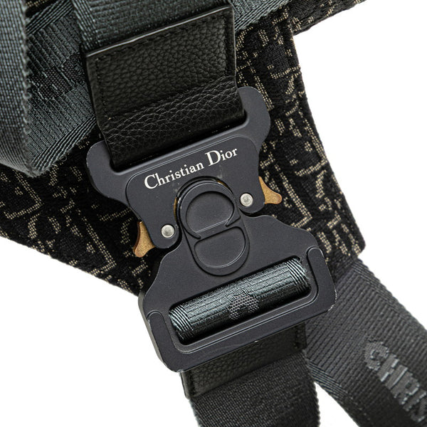 ディオール オブリーク サドルバッグ ボディバッグ ショルダーバッグ ブラック キャンバス レザー メンズ Dior 【中古】