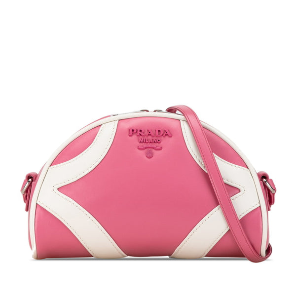 プラダ ロゴ ボウリングバッグ ショルダーバッグ 1BH140 ピンク ホワイト カーフ レディース PRADA 【中古】