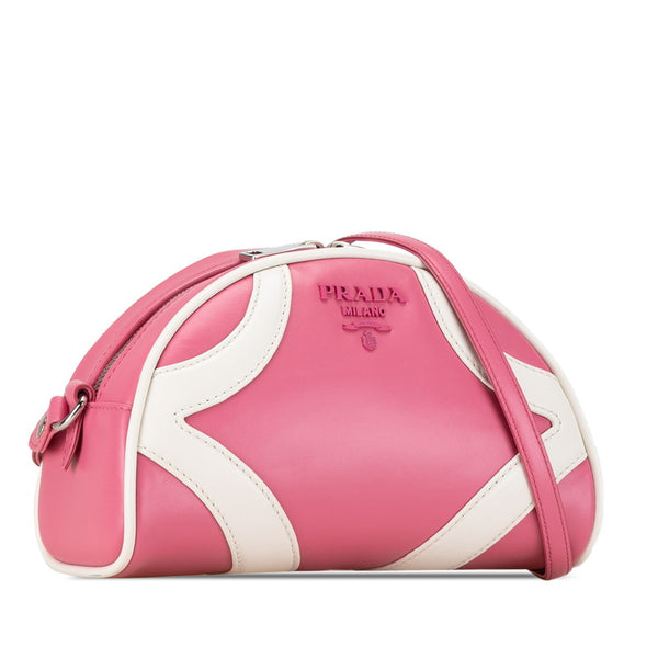プラダ ロゴ ボウリングバッグ ショルダーバッグ 1BH140 ピンク ホワイト カーフ レディース PRADA 【中古】
