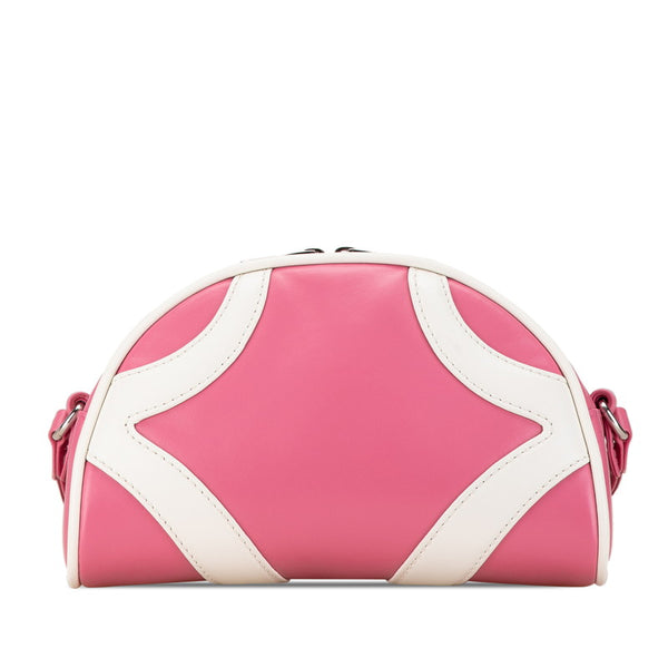 プラダ ロゴ ボウリングバッグ ショルダーバッグ 1BH140 ピンク ホワイト カーフ レディース PRADA 【中古】