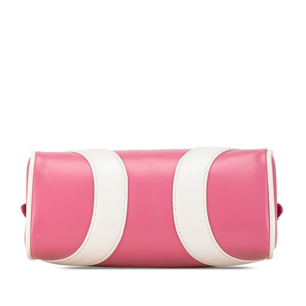 プラダ ロゴ ボウリングバッグ ショルダーバッグ 1BH140 ピンク ホワイト カーフ レディース PRADA 【中古】