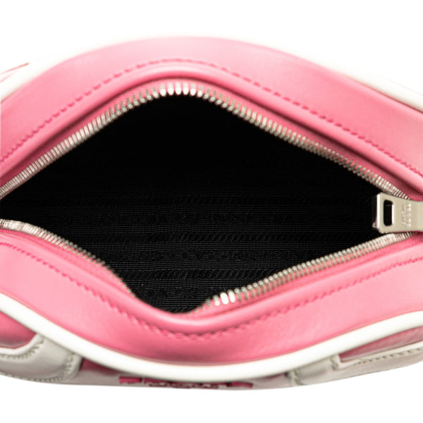 プラダ ロゴ ボウリングバッグ ショルダーバッグ 1BH140 ピンク ホワイト カーフ レディース PRADA 【中古】