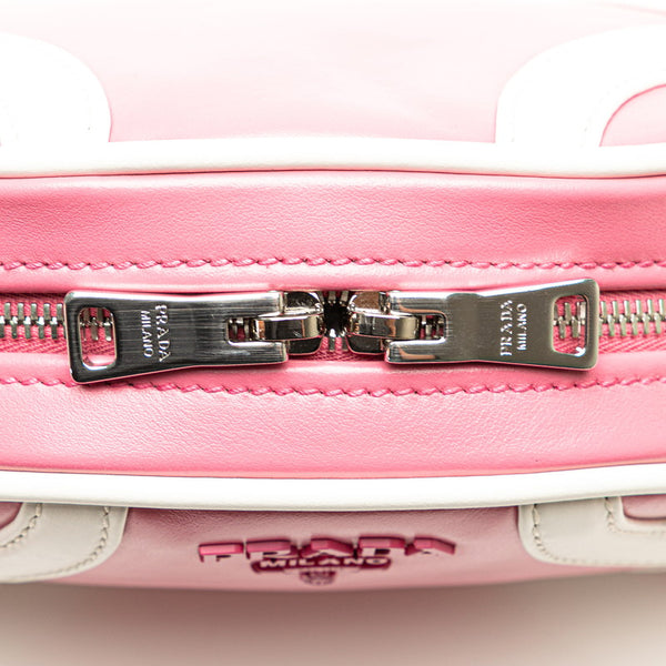 プラダ ロゴ ボウリングバッグ ショルダーバッグ 1BH140 ピンク ホワイト カーフ レディース PRADA 【中古】
