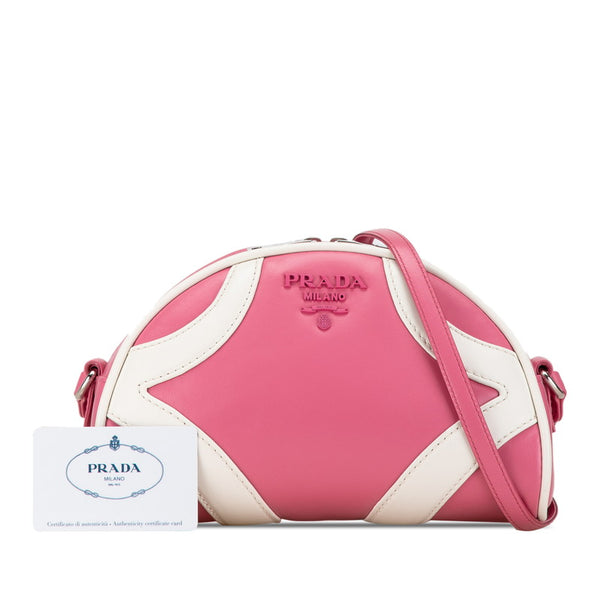 プラダ ロゴ ボウリングバッグ ショルダーバッグ 1BH140 ピンク ホワイト カーフ レディース PRADA 【中古】