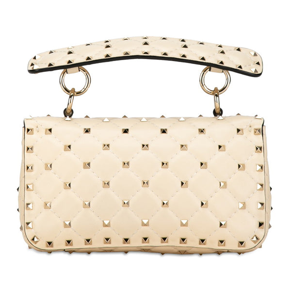 ヴァレンティノ ロックスタッズ スパイク チェーンショルダーバッグ ハンドバッグ 2WAY アイボリー ホワイト レザー レディース VALENTINO 【中古】