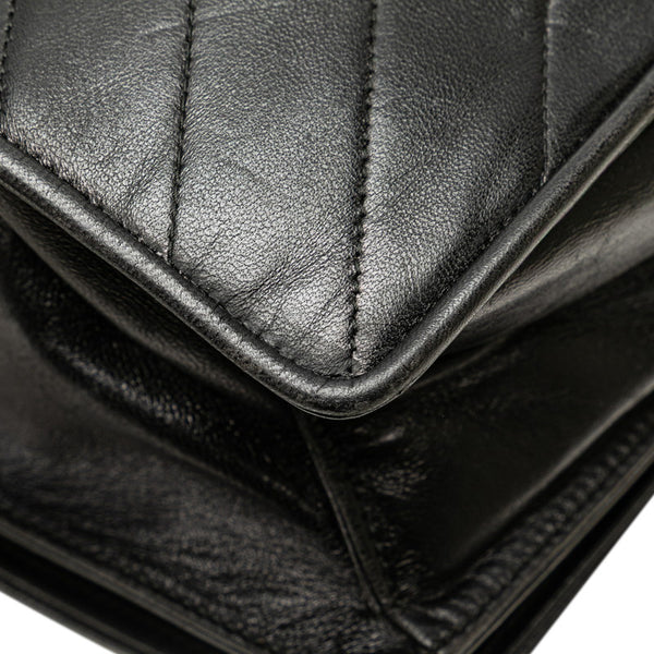 サンローラン Yステッチ 斜め掛け チェーン ショルダーバッグ ブラック レザー レディース SAINT LAURENT 【中古】