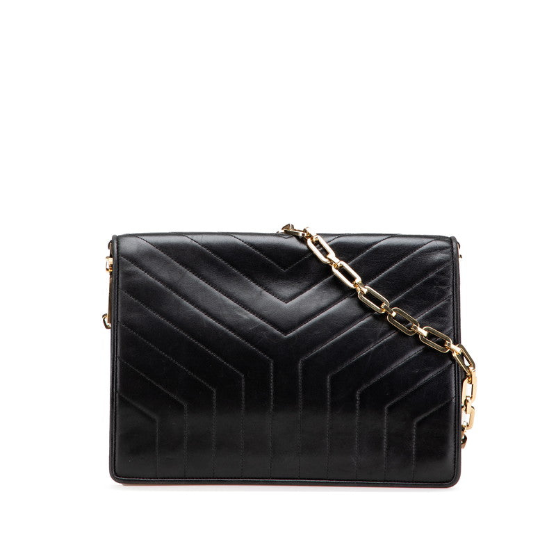 サンローラン Yステッチ 斜め掛け チェーン ショルダーバッグ ブラック レザー レディース SAINT LAURENT 【中古】